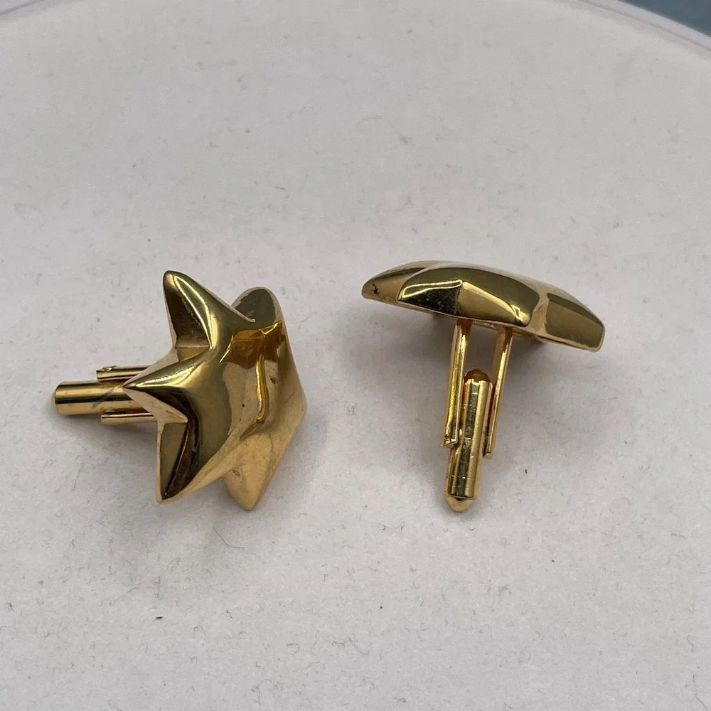 Gold‎ Tone 3D Star Cufflinks Celestial Novelty Women's Formal Accessories Retro